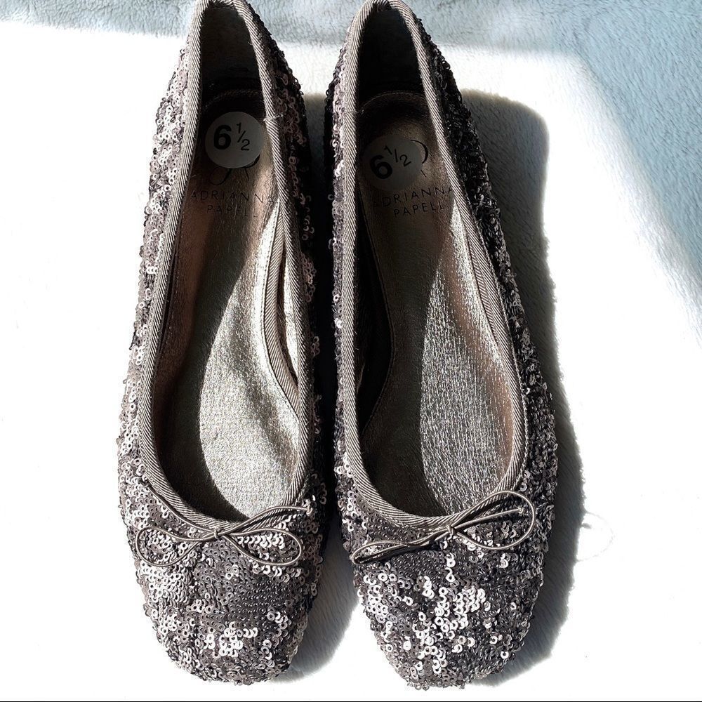 Adrianna Papell Square Toe Sequin Sparkly Flats